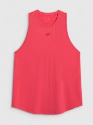 4F Top treningowy regular szybkoschnący damski - koralowy M. Czerwone topy damskie 4f, m, bez wzorów, z materiału, bez kołnierzyka. Za 79.99 zł.