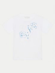 Guess T-Shirt L5GI09K 8HM4 Biały Regular Fit. Białe t-shirty chłopięce Guess, z aplikacjami, z bawełny, bez ramiączek. Za 69.99 zł.