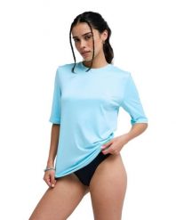 Damska koszulka Happy Waves. Niebieskie bikini damskie Roxy, l, bez wzorów, z elastanu, bez kołnierzyka. Za 159.53 zł.