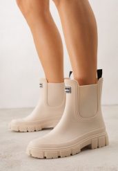 Beżowe Kalosze Typu Sztyblety z Antypoślizgową Podeszwą Volenne. Brązowe kalosze damskie Renee, bez wzorów, z jeansu. Za 79.99 zł.