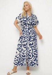 Granatowa Wiskozowa Sukienka o Koszulowym Kroju z Gumką w Talii Mevolirae. Niebieskie sukienki damskie Born2be, do pracy, plus size, bez wzorów, z wiskozy, biznesowe, bez kołnierzyka, plus size, bez ramiączek, mini, koszulowe. W wyprzedaży za 95.99 zł.