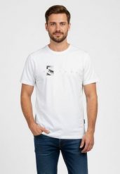 Biały t-shirt z printem, Comfort Fit, T-SPACER. Białe t-shirty męskie Volcano, m, bez wzorów, z bawełny, bez kołnierzyka. Za 59.99 zł.