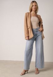 Niebieskie Szerokie Jeansy z Bawełną z Wysokim Stanem i Denimowym Paskiem Venwyn. Niebieskie jeansy damskie Born2be, z podwyższonym stanem. Za 119.99 zł.