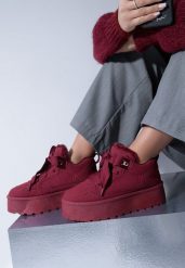 Bordowe Sneakersy Vices Stylizowane na Śniegowce na Platformie Obszyte Futerkiem Naleris. Czerwone śniegowce damskie Renee, z futra. Za 84.99 zł.