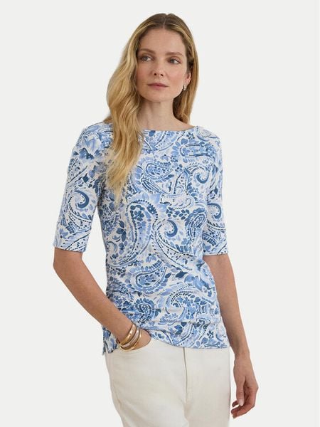 LAUREN RALPH LAUREN Bluzka 200P09110001 Niebieski jasny Slim Fit. Niebieskie bluzki damskie Lauren Ralph Lauren, s, bez wzorów, bez kołnierzyka, bez ramiączek. Za 329.99 zł.