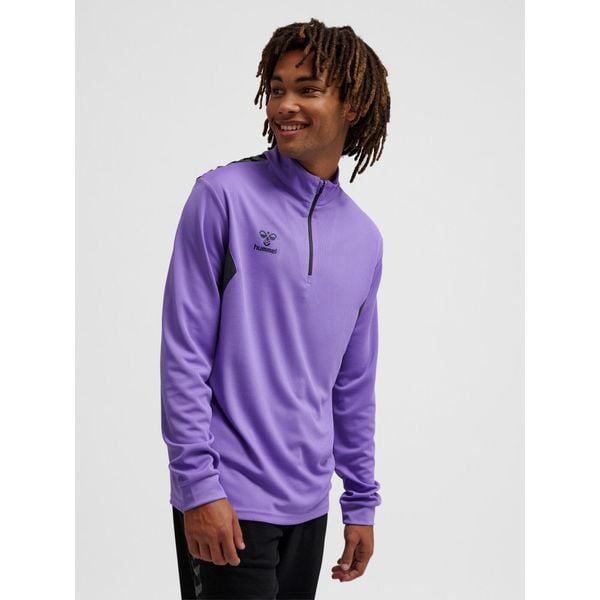Bluza dresowa 1/2 zip Hummel Authentic. Fioletowe bluzy bez kaptura męskie HUMMEL, bez wzorów, z dresówki, sportowe, bez kołnierzyka, bez ramiączek. Za 236.50 zł.