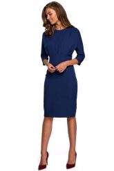 Sukienka Kimonowa z Zaszewkami - Granatowa. Czarne sukienki damskie MOE, l, bez wzorów, z elastanu, wizytowe, bez kołnierzyka, bez ramiączek. Za 244.90 zł.