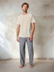 Piżama dwuczęściowa - beżowy. Brązowe piżamy męskie Sinsay, l, bez wzorów, bez ramiączek. W wyprzedaży za 33.99 zł.