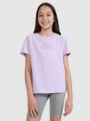 4F T-shirt regular z nadrukiem dziewczęcy - fioletowy 152 (11-12 lat). Fioletowe koszulki dziewczęce 4f, uniwersalny, bez wzorów, z bawełny, bez ramiączek. W wyprzedaży za 29.99 zł.