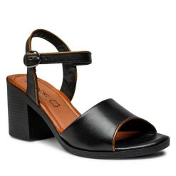 Sandały Lasocki. Czarne sandały damskie Lasocki, bez wzorów, bez obcasa, na słupku. Za 199.99 zł.