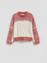 Sweter z ozdobnym splotem - wielobarwny. Swetry klasyczne damskie Reserved, l, z dzianiny, bez kołnierzyka. W wyprzedaży za 139.99 zł.