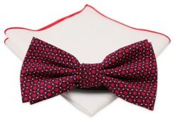 Czerwona Mucha z Białą Poszetką -CHATTIER- Męska, Wzór Geometryczny, Gwiazdki. Czerwone krawaty i muchy męskie Chattier, bez wzorów, eleganckie. Za 59.00 zł.