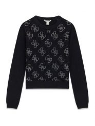 Guess Sweter J6BR13 Z1347 Czarny Regular Fit. Czarne swetry dziewczęce Guess, z aplikacjami, z syntetyku, bez kołnierzyka. Za 264.99 zł.