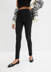 Legginsy termiczne high waist, z szerokim, wygodnym paskiem. Czarne legginsy damskie bonprix, bez wzorów. Za 99.99 zł.