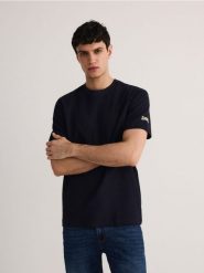 T-shirt comfort fit - granatowy. Niebieskie t-shirty męskie Reserved, l, bez wzorów, z dzianiny, bez kołnierzyka. W wyprzedaży za 49.99 zł.