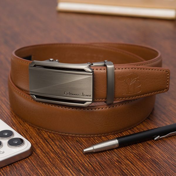 Pasek męski skórzany klamra automatyczna brązowy Beltimore A51 : Kolory - brązowy, beżowy, Rozmiar pasków - r.120-135 cm. Brązowe paski męskie bez wzorów, ze skóry, wizytowe. Za 71.40 zł.