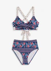 Bikini bustier (2 części) z efektem założenia kopertowego. Niebieskie bikini damskie bonprix, bez wzorów. Za 147.99 zł.