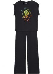 T-shirt dziewczęcy + legginsy Flared (2 części), bawełna organiczna. Czarne koszulki dziewczęce bonprix, bez wzorów, z bawełny, bez ramiączek. Za 74.99 zł.