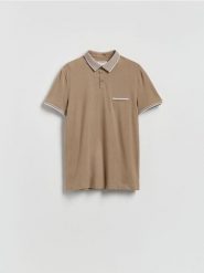 Bawełniana koszulka polo slim - brązowy. Brązowe koszulki polo męskie Reserved, l, bez wzorów, z bawełny, bez ramiączek. Za 89.99 zł.