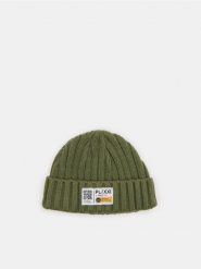 Czapka beanie - zielony. Zielone czapki męskie Sinsay, z aplikacjami, prążkowane. Za 29.99 zł.