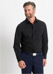 Koszula biznesowa ze stretchem, slim fit. Białe koszule męskie bonprix, m, bez wzorów, z jeansu, bez kołnierzyka, bez ramiączek. Za 109.99 zł.