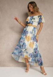 Niebieska Sukienka Hiszpanka z Kwiatowym Wzorem i Plecionym Paskiem Sadeene. Niebieskie sukienki damskie Renee, na co dzień, na lato, m, bez wzorów, eleganckie, bez kołnierzyka, bez ramiączek, midi. W wyprzedaży za 127.99 zł.