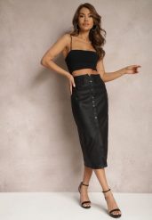 Czarna Spódnica z Ekoskóry High Waist z Rozcięciem i Napami z Przodu Asttia. Czarne spódniczki damskie Renee, na zimę, s, bez wzorów, z bawełny, z podwyższonym stanem, midi, dopasowane. Za 49.99 zł.