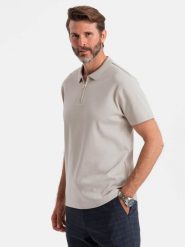 Męska koszulka polo z zapinanym na zamek kołnierzykiem – popielata V2 OM-POSS-0132 - XXL. Szare koszulki polo męskie Ombre Clothing, l, z aplikacjami, z bawełny, bez ramiączek. W wyprzedaży za 49.99 zł.
