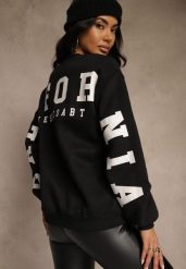 Czarna Bluza Ocieplana z Bawełną Ozdobiona Napisem Fezurra. Czarne bluzy bez kaptura damskie Renee, l, z bawełny. Za 64.99 zł.