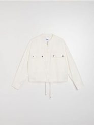 Lekka wiskozowa kurtka bomber z twillowym wykończeniem - biały. Białe kurtki damskie Sinsay, l, bez wzorów, z wiskozy, bez kaptura. Za 79.99 zł.