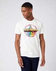 MĘSKI T-SHIRT WRANGLER RAINBOW OFF WHITE W7J9D3737 112141559. Białe t-shirty męskie Wrangler, m, bez wzorów, bez kołnierzyka. Za 69.99 zł.