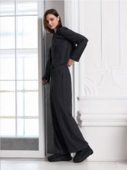 Spodnie wide leg - szary. Szare spodnie materiałowe damskie Sinsay, bez wzorów, z bawełny, casualowe. Za 59.99 zł.