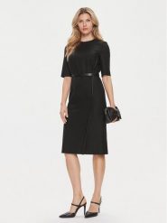 Boss Sukienka dzianinowa Depuro 50506987 Czarny Slim Fit. Czarne sukienki damskie Boss, bez wzorów, z dzianiny, bez kołnierzyka, bez ramiączek. Za 1,019.00 zł.
