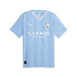 Męska autentyczna koszulka domowa Manchester City 23/24 PUMA. Białe t-shirty sportowe męskie Puma, l, bez ramiączek, do piłki nożnej. W wyprzedaży za 378.55 zł.