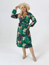 Kopertowa sukienka Mona o długości MIDI w zielone kwiaty XXL OVERSIZE JESIEŃ. Zielone sukienki damskie Moda Size Plus Iwanek, na co dzień, na jesień, s, bez wzorów, z elastanu, eleganckie, bez kołnierzyka, bez ramiączek, midi, kopertowe. W wyprzedaży za 139.90 zł.