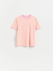 T-shirt z bawełny merceryzowanej - jasnopomarańczowy. Brązowe t-shirty damskie Reserved, l, bez wzorów, z bawełny, bez kołnierzyka. Za 79.99 zł.