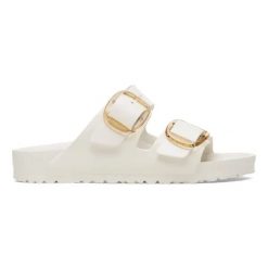 Klapki damskie BIRKENSTOCK Arizona Big Buckle EVA Eggshell. Białe klapki damskie Birkenstock, bez wzorów, z materiału, bez obcasa. Za 239.99 zł.