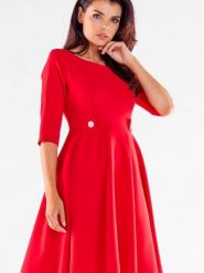 Sukienka Model A520 Red - awama. Czerwone sukienki damskie Awama, l, bez wzorów, z elastanu, bez kołnierzyka, plus size, bez ramiączek, mini, rozkloszowane. Za 347.66 zł.