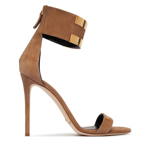 Sandały Elisabetta Franchi. Brązowe sandały damskie Elisabetta Franchi, bez wzorów, bez obcasa, na szpilce. Za 2,549.00 zł.