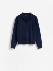 Wełniany sweter - granatowy. Niebieskie swetry klasyczne damskie Reserved, l, z dzianiny, bez kołnierzyka. Za 259.99 zł.