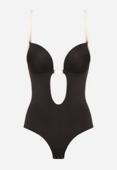Czarne Body Modelujące z Odkrytymi Plecami i Usztywniany Miseczkami Pinneliae. Czarne body damskie Born2be, bez wzorów. Za 69.99 zł.