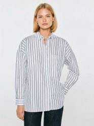 Koszula damska oversize w prążek biała lamira 100. Białe koszule damskie Big Star, l, bez wzorów, z bawełny, bez kołnierzyka, bez ramiączek. Za 229.99 zł.