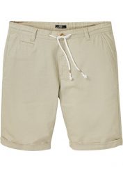 Bermudy Regular Fit z materiału z domieszką lnu. Niebieskie szorty męskie bonprix, bez wzorów. Za 127.99 zł.
