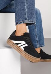 Czarne Sneakersy Tenisówki na Platformie z Tłoczeniem i Geometrycznym Motywem Kialie. Czarne trampki i tenisówki damskie Renee, bez wzorów. Za 89.99 zł.
