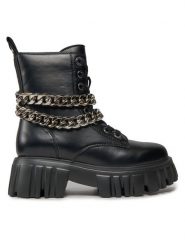 Buffalo Trzewiki Lion Lace Up T-Chain 1622367 Czarny. Czarne botki damskie Buffalo, ze skóry, bez obcasa, na płaskiej podeszwie, bez zapięcia. Za 679.99 zł.