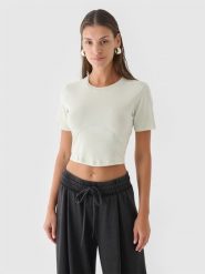 4F Crop top slim gładki damski - zielony L. Zielone topy damskie 4f, l, bez wzorów, z bawełny, bez kołnierzyka. W wyprzedaży za 19.99 zł.