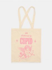 Torba materiałowa z walentynkowym nadrukiem Kupidyna - kremowy. Białe torebki klasyczne damskie Sinsay, bez wzorów, z materiału, z nadrukiem, bez dodatków. Za 9.99 zł.