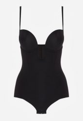 Czarne Bieliźniane Body Modelujące z Wyciętym Dekoltem Theloria. Czarne body damskie Born2be, bez wzorów. Za 59.99 zł.