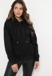 Czarna Ocieplana Bluza z Haftowanym Napisem Pinvtia. Czarne bluzy z kapturem damskie Born2be, l, z polaru. Za 109.99 zł.