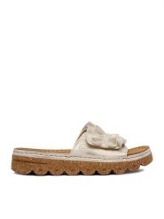 Rieker Klapki CEO-V8763-60 Złoty. Żółte klapki damskie Rieker, bez wzorów, ze skóry, bez obcasa. Za 289.99 zł.